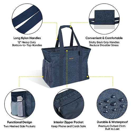 BALEINE Extra Large Utility Tote Bag with Reinforced Wire Frame, Reusable Grocery Bag for Shopping, Picnic (Blue, 16.5''x14''x10'') - color: Blue, size: 16.5''x14''x10''