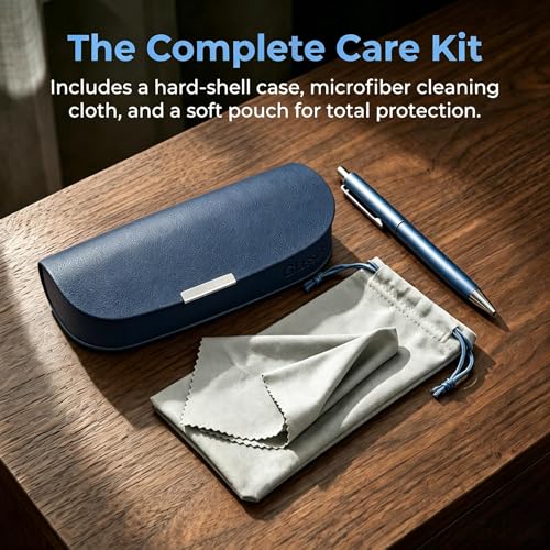 Glasses Case hard shell,3-in-1 Sunglasses Case & Eyeglass Case with Cleaning Cloth & Storage Pouch - color: Navy Blue