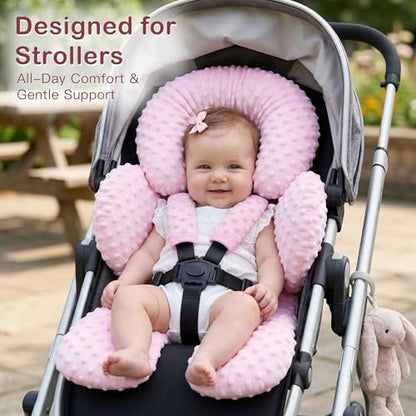 Pro Goleem Infant Car Seat Head Neck Body Support, Ultra-Soft Minky and Microfiber Newborn Car Seat Insert, Perfect for Car Seat, Stroller, 2-in-1 Reversible, Girls, Pink - color: Pink