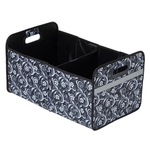 GreaterGood Paws Car Trunk Organizer Foldable Storage Bin with Handles Non Slip Base Pet Gear Travel Tote for SUV Truck (Flourish Paws) - color: Flourish Paws