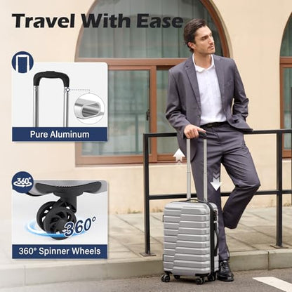 Coolife Luggage Sets, 3 Piece Hard Shell Suitcase Set with Spinner Wheels, Expandable Large Checked Luggage, Lightweight Rolling Carry On with TSA Lock Sliver - color: sliver, size: 3 Piece Set (20in/24in/28in)