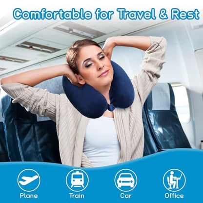 Travel Neck Pillow for Airplane, Car, Office, and Home | 100% Memory Foam U-Shaped Neck Pillow with Soft Washable Cover, Includes Travel Bag, Earplugs & Sleep Eye Mask | for Adults & Kids (Brown) - color: Brown