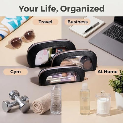 BS-MALL Makeup Bag Set Clear Travel Toiletry Organizer Pouches - Waterproof Cosmetic Bags with Zippers for Women, Toiletry Travel Kit for Vacation & Daily Use Pack of 3 - color: Black
