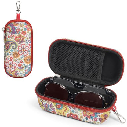 Bukere Double Eyeglasses Case with Adjustable Slots, EVA Hard-shell Travel Dual Glasses Sunglasses Organizer for Men Women - color: White Floral