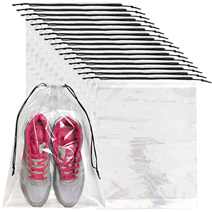100 Pcs Shoe Bags for Travel,Large Transparent Travel Shoe Bags for Packing,Clear Plastic Drawstring Bag Shoe Dust Bags,Portable Shoes Organizers Pouch with Rope for Men and Women - size: 100