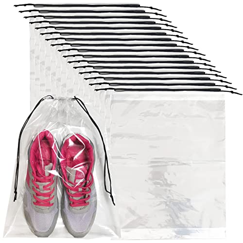 100 Pcs Shoe Bags for Travel,Large Transparent Travel Shoe Bags for Packing,Clear Plastic Drawstring Bag Shoe Dust Bags,Portable Shoes Organizers Pouch with Rope for Men and Women - size: 100
