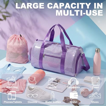 Gym Bag Sports Duffle Bag with Wet Pocket Weekender Overnight Bags with Waterproof Shoe Pouch and Air Hole for Girls Kids Women Workout Travel Bags (Purple) - color: Purple