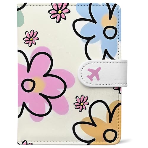 Passport Holder, Travel Wallet Cover with Pen Loop | Cute RFID Blocking Leather Case with Magnetic Closure for Travel Essentials-flower - color: N-Petal