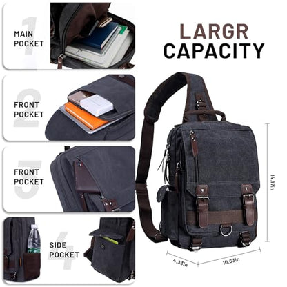 mygreen Canvas Cross Body Messenger Bag Shoulder Sling Backpack Travel Rucksack - color: Black, size: Large