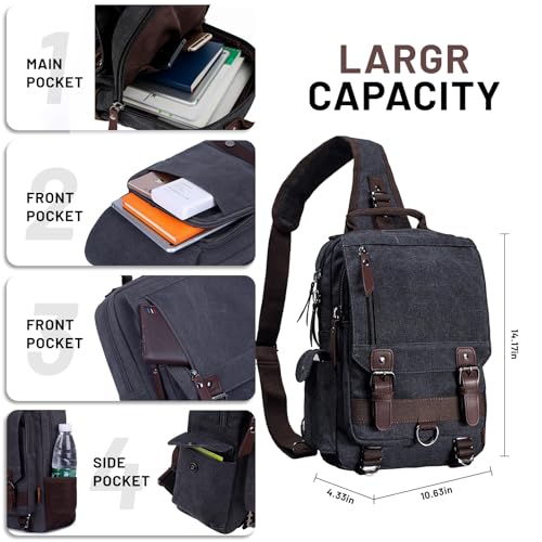 mygreen Canvas Cross Body Messenger Bag Shoulder Sling Backpack Travel Rucksack - color: Dark Blue, size: Large