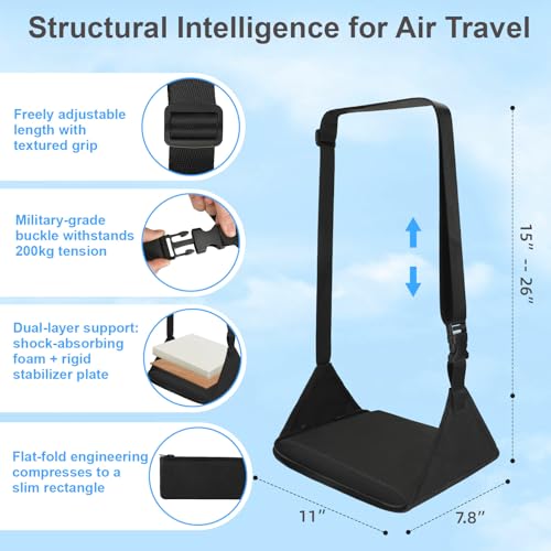 Foot Hammock for Plane Travel, Upgraded Airplane Foot Rest with Memory Foam, Hardboard, Portable Zippered Leg Hammock for Long Flight, Under Desk Footrest, No Collapse Foot Sling, Travel Essentials