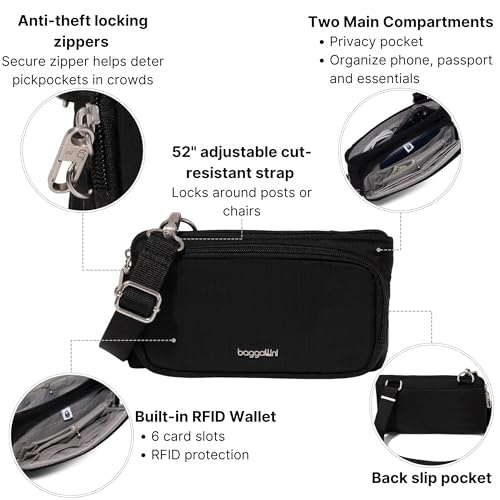 Baggallini Classic Anti-Theft Mini Wallet Crossbody - color: Black