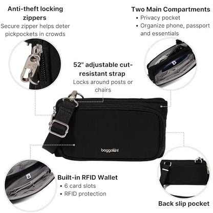 Baggallini Classic Anti-Theft Mini Wallet Crossbody - color: Black