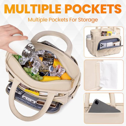 Artelaris Lunch Bag Women, Adult Insulated Lunch Box, Leakproof Lunch Cooler Bag, Reusable Large Lunch Cooler for Work, Picnic, Travel (Beige) - color: Beige