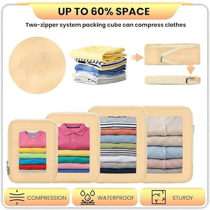 Compression Packing Cubes For Carry On Suitcase 20-22 Inch, 4 Pcs Expandable Packing Cubes For Travel for Luggage, Space Saving Travel Essentials
