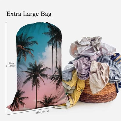 Swono Palm Trees Drawstring Portable Large Capacity Laundry Bags Sunny Day Tropical Aloha Summer Holiday Travel Storage Bags for Apartments Vacations Home, Hawaii, 28x40 Inch - color: Palm Trees