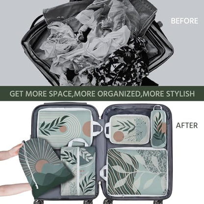 6 Pcs Compression Packing Cubes Waterproof Suitcase Travel Bag Luggage Backpack Organizer Travel Cubes for Packing-Bohemian - color: Bohemian 02