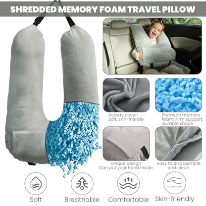 Travel Pillow, Car Pillow for Kids & Adults, Kid Travel Sleeping Pillows for Neck & Body Support, Car Travel Essentials Pillow on Road Trips, Gray - color: Gray