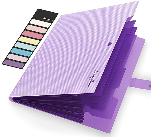 Sooez Expanding File Folder, Letter Size Accordion File Organizer, 5 Pocket Folders for Documents, Cute Folder with Labels, Portable Paper Organizer for School Office Supplies, A4 Size, Purple - color: Purple