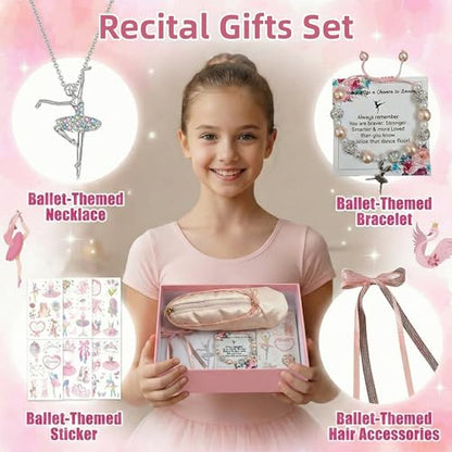 Ballet Slipper Pouch Makeup Bag Dance Recital Gifts for Girls Dancer Ballerina Accessories Gifts Set Necklace Bracelet Sticker - color: Pink-Set1