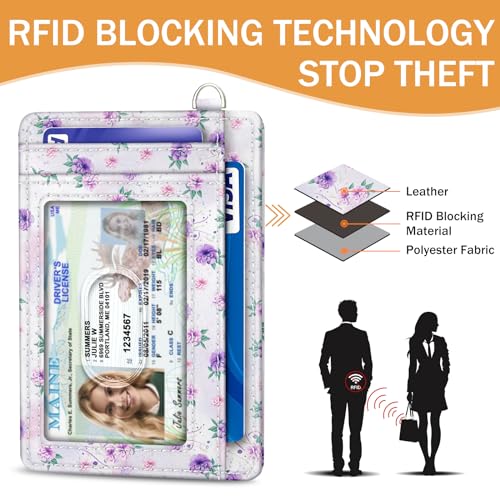Yonlevres Credit Card Holder Slim Wallet, Peacock RFID Wallet Women Front Pocket Small Card Holder, Cute Travel Thin RFID Blocking Card Organizer Card Case ID Window PU Leather Girl Ladies - color: Peacock