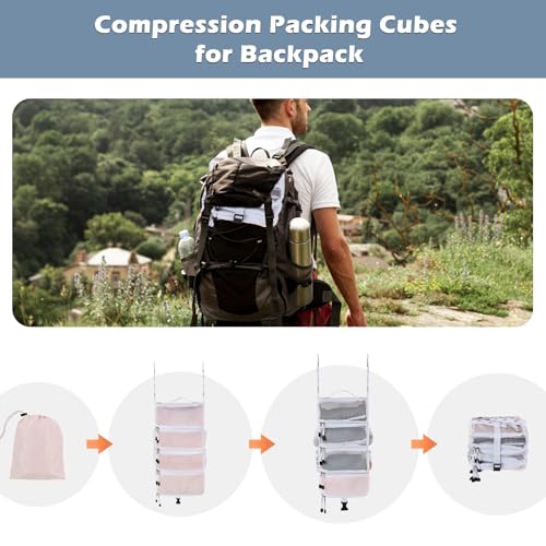 Surblue Hanging Travel Organizer Portable Hanging Luggage Organizer Multiple Compartments Collapsible Compression Closet Packing Cubes,Pink,S - color: Pink, size: Small