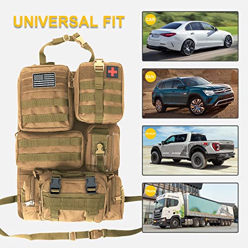 Universal Tactical Car Seat Back Organizer Bag Tactical Molle Vehicle Organizers Panel Vehicle Protector Organizers with 5 Detachable Pouches for Car Truck Ford Jeep (Khaki) - color: Khaki