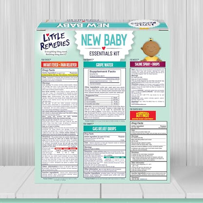 Little Remedies New Baby Essentials Kit with Saline Nasal Spray, Diaper Rash Cream, Gas Relief Drops, Gripe Water & More, Safe for Newborns