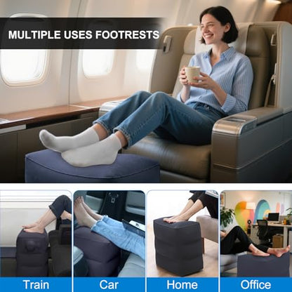 1 Pack Inflatable Travel Foot Pillow,Inflatable Leg Pillow Outdoor Stool, Adjustable 3 Layers Height Leg Rest Pillow for Airplane, Office, Home, Trains, Cars (1Pack Navy) - color: 1pack Navy