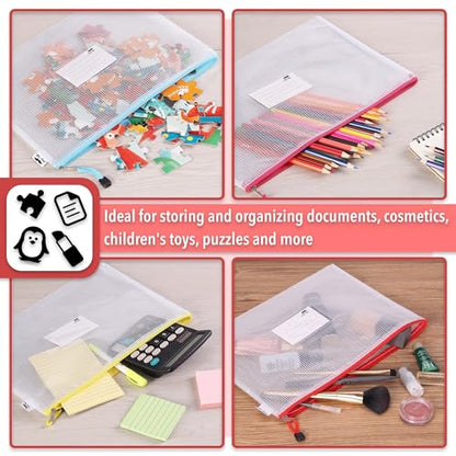 Mr. Pen- Plastic Mesh Zipper Pouch with Label Pocket, A4, 6 Pack | Large Mesh Zipper Pouch Large, Board Game Storage