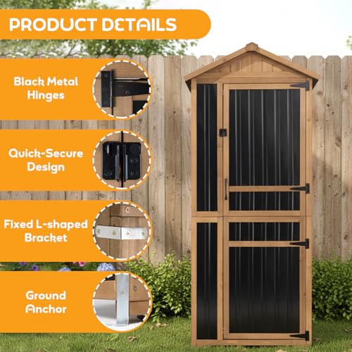 Outdoor Storage Cabinet with Lockable Doors, Wood & Metal Garden Shed, Weatherproof Patio Storage with Adjustable Shelf for Tools, Patio & Backyard Organizer - size: Deep 29.5" Lx 21.5"Wx 75.2"H