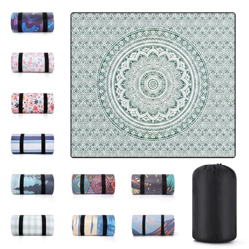 60x80" Extra Large Picnic Blankets Waterproof Sandproof Couple Outdoor Beach Blanket Foldable Grass Park Lawn Concert Mat Summer Camping Essentials Rv Travel Vacation Accessories Festival Gift - color: Green Mandala, size: 6'8" x 5' (Rectangular)