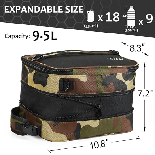 Tirrinia Expandable Insulated Lunch Bag for Men Women – Leakproof Reusable Cooler LunchBox for Kids & Adults with Shoulder Strap, Perfect for Work, School, Office, Travel,Camo - color: Camouflage
