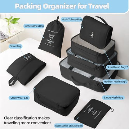 10 Pcs Set Packing Cubes - Travel Packing Organizers, Expandable Suitcase Organizer, Luggage Organizer Bags - color: BLACK