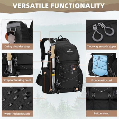 Maelstrom Hiking Backpack, 40L Waterproof Camping Daypack for Men and Women, Lightweight Travel Pack with Rain Cover (Black) - color: Black