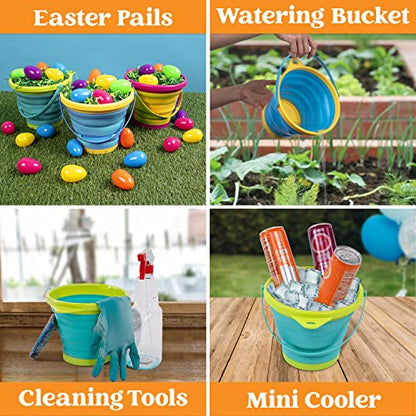 JOYIN 3 Packs Foldable Pail Bucket with Shovels & Mesh Bag, Collapsible Buckets Multi Purpose for Beach, Camping Gear, Beach Party, Fishing, and Fun Summer Activities (Yellow/Blue/Green) - color: Yellow/Blue/Green