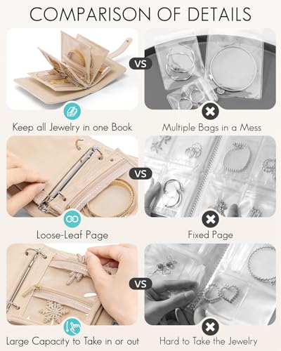 VLANDO Mini Travel Jewelry Organizer Case,Portable Jewelry Organizers Storage Book with Clear Zipper Velvet Jewelry Pouch Bag for Travel Essentials,Ring,Earring-Cream White - color: Cream White