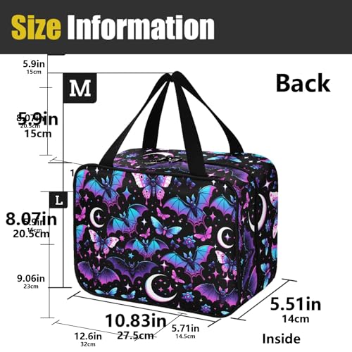 MNSRUU Hanging Toiletry Bags for Women Travel, Neon Purple and Bats Stars and Moons Toiletry Organizer Portable Travel Clear Wash Makeup Cosmetic Bag - color: Bats A8889