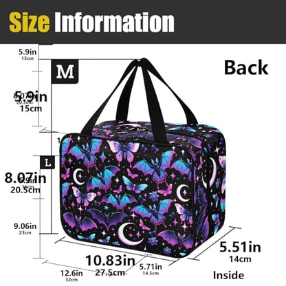 MNSRUU Hanging Toiletry Bags for Women Travel, Neon Purple and Bats Stars and Moons Toiletry Organizer Portable Travel Clear Wash Makeup Cosmetic Bag - color: Bats A8889