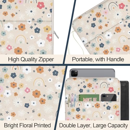 Rainbow Book Sleeve Pouch with Zipper, Paperback Book Protector Case,PU Leather Waterproof Book Pouch,Cute Floral Print Travel Book Carrying Case for Book Lovers Women,Book Cover for Hardcover