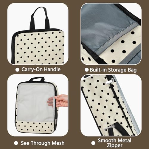7 Pcs Compression Packing Cubes for Travel, Waterproof Suitcase Luggage Backpack Organizer with Toiletry Bag Travel Essentials for Women/Men-Polka Dots - color: Beige-Polka Dots
