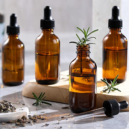 4 Pack, 1 oz Thick Dark Amber Glass Dropper Bottles with 1 Funnels & 4 Labels - 30ml Tincture Bottles with Eye Dropper - Leakproof Essential Oils Bottle - Storage and Travel for Beauty or Health - style: Blank Dropper