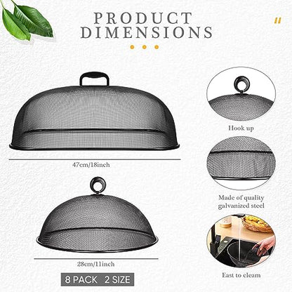Hicarer 8 Pcs Metal Mesh Screen Food Cover for Outdoors Set Including Extra Large 18.5 in Mesh Food Tents and 11 in Large Dome Picnic Covers to Keep Bugs Away (Black) - color: Black