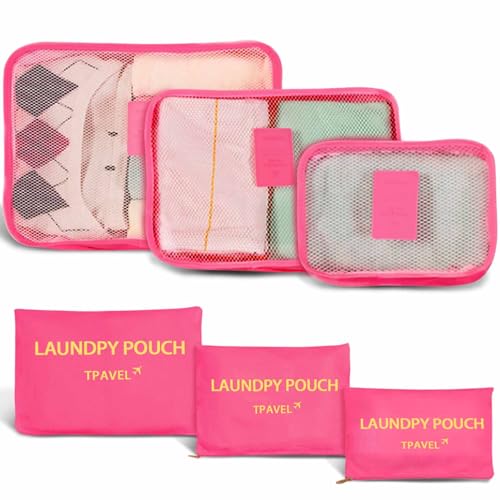 6 Set Packing Cubes for Travel Luggage Packing Bags Reusable Lightweight Suitcase Organizer Cubes Set for Travel Accessories (Rose Red) - color: Red