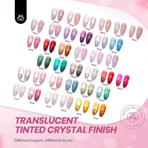 Beetles Jelly Gel Nail Polish Set, 53PCS 36 Colors Jelly Pink Milky White Red Black Blue Green Silver Cat Eye Base Glitter Glossy Matte Top Coat Crystal Ice Collection French Nails Gift for Women - color: 0-1-Crystal Ice Collection