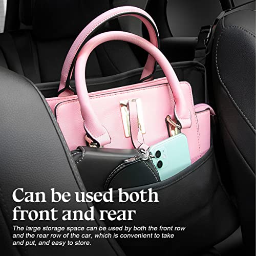 XINLIYA Car Handbag Holder Between Seats, PU Leather Multi-Pocket Large Capacity Purse Holder, Auto Net Bag Barrier of Backseat Pet Kids, Car Seat Organizers and Storage for Cargo Tissue Cup（Black） - color: Black