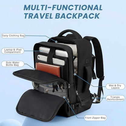 Sinaliy Travel Backpack, Carry on Flight approved Travel Bag with Multi-Pockets, Waterproof 17.3inch Laptop Backpack for Men Women, Black - color: Black, size: X-Large