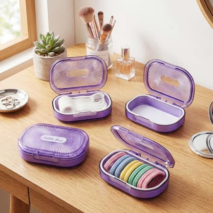 Kigley 4 Pcs Hair Tie Container Small Portable Travel Cotton Swab Holder Dispenser with Lid Plastic Box Storage Containers for Small Items, 3.94 x 2.76 Inch (Purple) - color: Purple