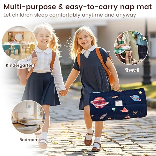 PHF Soft Toddler Nap Mat with Removable Pillow, Rollup Design Kids Sleeping Mat, Slumber Bags for Boys, 50"x20" Toddler Sleeping Bag for Daycare Preschool Travel Camping, Space - color: Space