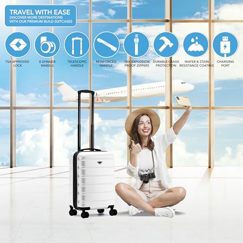Flight Knight 21.5x15.5x9 Expandable Carry On Suitcase Hardside TSA Lock & USB C Port Lightweight Luggage Silent Double Spinner Wheels Maximum Canada Air Overhead Bag Airlines Approved White - color: White, size: 21.5x15.5x9"
